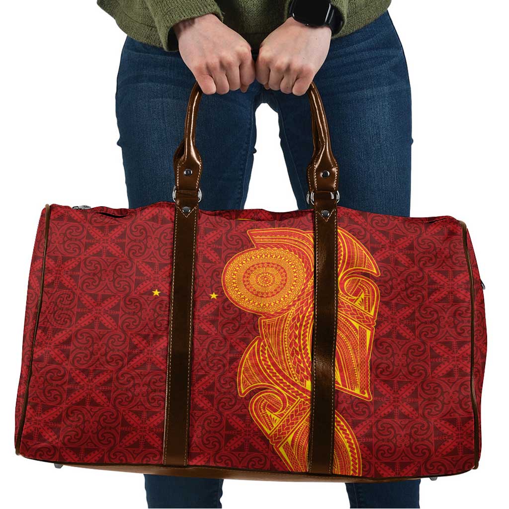 Niue Polynesian Hiapo Tattoo Art Travel Bag Half Style Red Yellow Color LT03 Red - Polynesian Pride