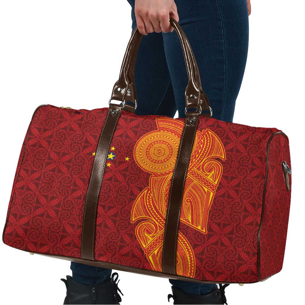 Niue Polynesian Hiapo Tattoo Art Travel Bag Half Style Red Yellow Color LT03 - Polynesian Pride