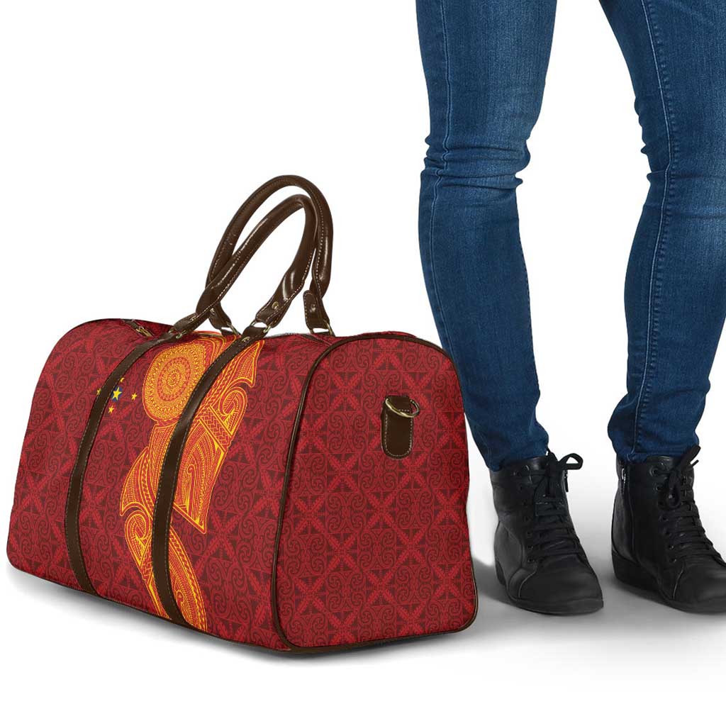Niue Polynesian Hiapo Tattoo Art Travel Bag Half Style Red Yellow Color LT03 - Polynesian Pride