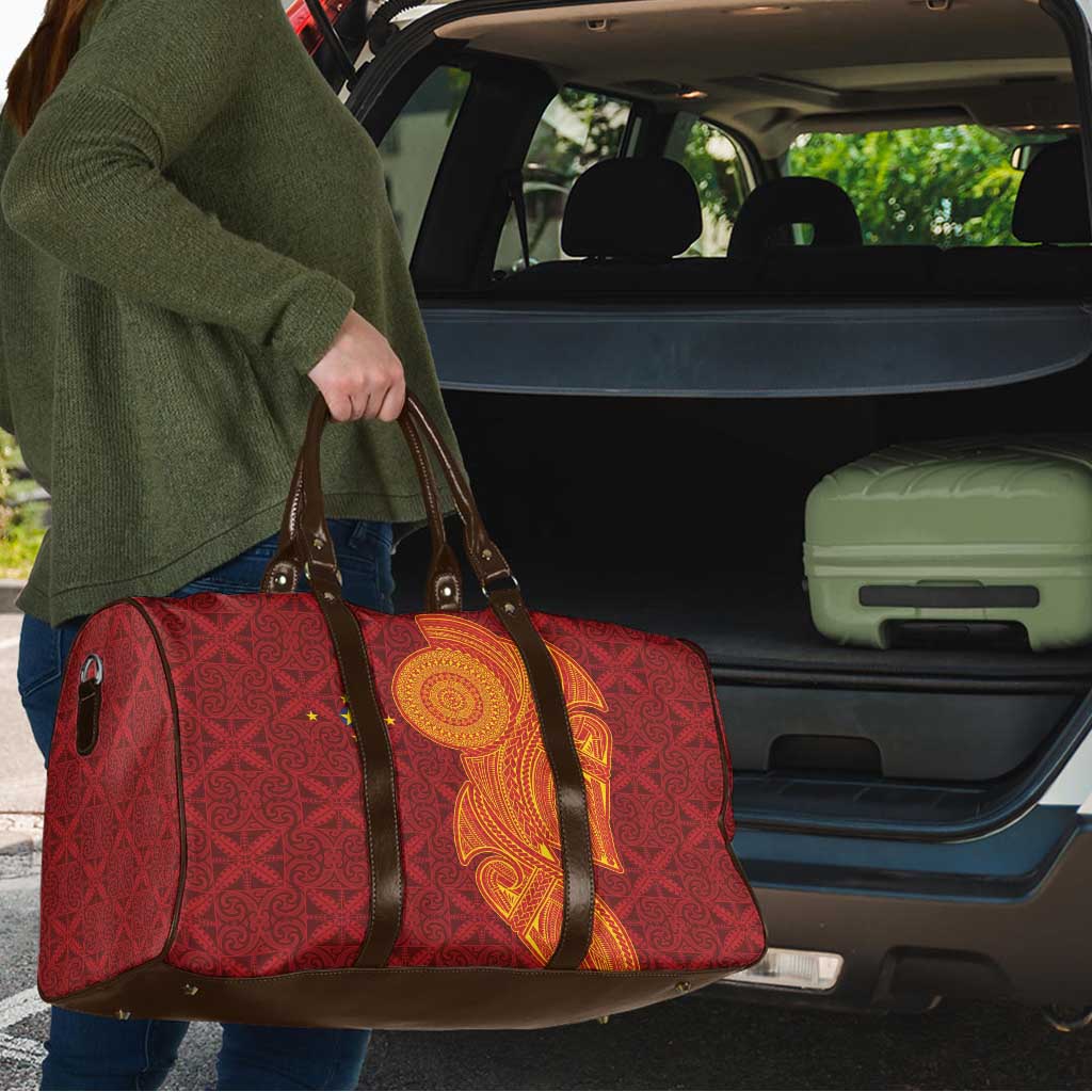 Niue Polynesian Hiapo Tattoo Art Travel Bag Half Style Red Yellow Color LT03 - Polynesian Pride