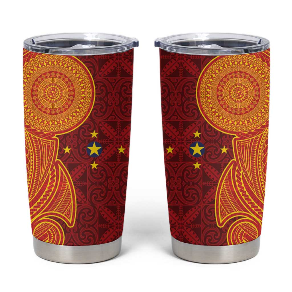 Niue Polynesian Hiapo Tattoo Art Tumbler Cup Half Style Red Yellow Color LT03 Red - Polynesian Pride