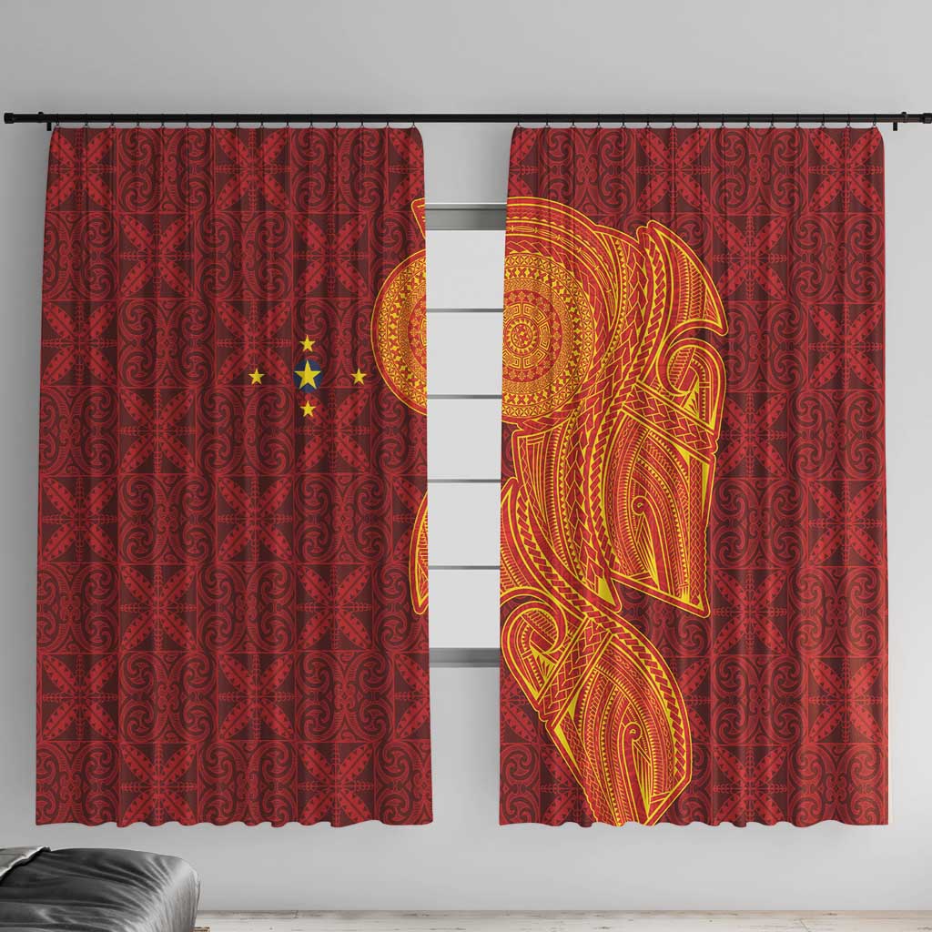 Niue Polynesian Hiapo Tattoo Art Window Curtain Half Style Red Yellow Color LT03 With Hooks Red - Polynesian Pride
