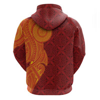 Niue Polynesian Hiapo Tattoo Art Zip Hoodie Half Style Red Yellow Color LT03 - Polynesian Pride