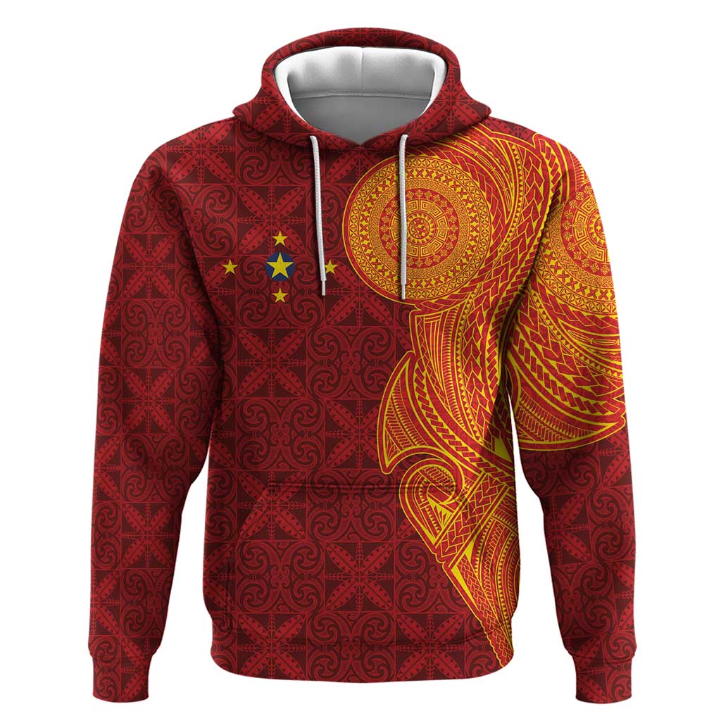 Niue Polynesian Hiapo Tattoo Art Zip Hoodie Half Style Red Yellow Color LT03 Pullover Hoodie Red - Polynesian Pride