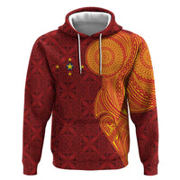 Niue Polynesian Hiapo Tattoo Art Zip Hoodie Half Style Red Yellow Color LT03 Pullover Hoodie Red - Polynesian Pride