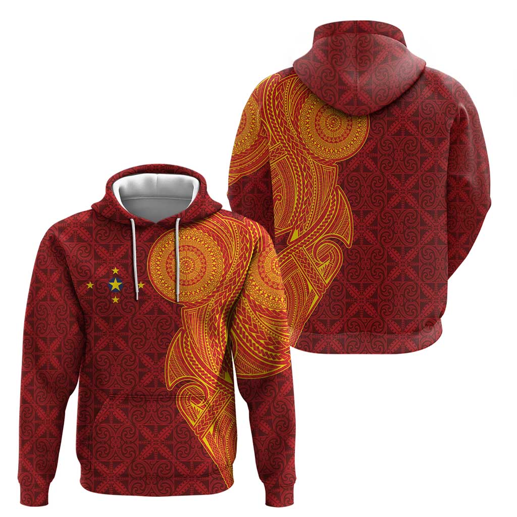 Niue Polynesian Hiapo Tattoo Art Zip Hoodie Half Style Red Yellow Color LT03 - Polynesian Pride