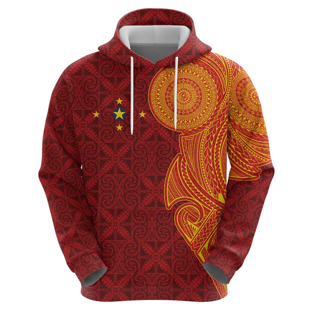 Niue Polynesian Hiapo Tattoo Art Zip Hoodie Half Style Red Yellow Color LT03 - Polynesian Pride