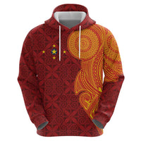 Niue Polynesian Hiapo Tattoo Art Zip Hoodie Half Style Red Yellow Color LT03 - Polynesian Pride