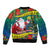 New Caledonia Christmas Bomber Jacket Santa Claus and Kanak Flag Mix Poinsettia Maori Pattern LT03 - Polynesian Pride