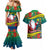 New Caledonia Christmas Couples Matching Mermaid Dress and Hawaiian Shirt Santa Claus and Kanak Flag Mix Poinsettia Maori Pattern LT03 - Polynesian Pride