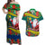 New Caledonia Christmas Couples Matching Off Shoulder Maxi Dress and Hawaiian Shirt Santa Claus and Kanak Flag Mix Poinsettia Maori Pattern LT03 Green - Polynesian Pride