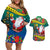 New Caledonia Christmas Couples Matching Off Shoulder Short Dress and Hawaiian Shirt Santa Claus and Kanak Flag Mix Poinsettia Maori Pattern LT03 Green - Polynesian Pride