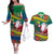 New Caledonia Christmas Couples Matching Off The Shoulder Long Sleeve Dress and Hawaiian Shirt Santa Claus and Kanak Flag Mix Poinsettia Maori Pattern LT03 Green - Polynesian Pride