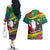 New Caledonia Christmas Couples Matching Off The Shoulder Long Sleeve Dress and Hawaiian Shirt Santa Claus and Kanak Flag Mix Poinsettia Maori Pattern LT03 - Polynesian Pride