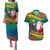 New Caledonia Christmas Couples Matching Puletasi Dress and Hawaiian Shirt Santa Claus and Kanak Flag Mix Poinsettia Maori Pattern LT03 Green - Polynesian Pride