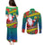 New Caledonia Christmas Couples Matching Puletasi Dress and Long Sleeve Button Shirt Santa Claus and Kanak Flag Mix Poinsettia Maori Pattern LT03 - Polynesian Pride