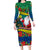 New Caledonia Christmas Family Matching Long Sleeve Bodycon Dress and Hawaiian Shirt Santa Claus and Kanak Flag Mix Poinsettia Maori Pattern LT03 Mom's Dress Green - Polynesian Pride