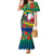 New Caledonia Christmas Family Matching Mermaid Dress and Hawaiian Shirt Santa Claus and Kanak Flag Mix Poinsettia Maori Pattern LT03 Mom's Dress Green - Polynesian Pride