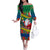 New Caledonia Christmas Family Matching Off Shoulder Long Sleeve Dress and Hawaiian Shirt Santa Claus and Kanak Flag Mix Poinsettia Maori Pattern LT03 Mom's Dress Green - Polynesian Pride