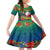 New Caledonia Christmas Family Matching Off Shoulder Short Dress and Hawaiian Shirt Santa Claus and Kanak Flag Mix Poinsettia Maori Pattern LT03 Daughter's Dress Green - Polynesian Pride