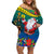 New Caledonia Christmas Family Matching Off Shoulder Short Dress and Hawaiian Shirt Santa Claus and Kanak Flag Mix Poinsettia Maori Pattern LT03 Mom's Dress Green - Polynesian Pride