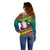 New Caledonia Christmas Off Shoulder Sweater Santa Claus and Kanak Flag Mix Poinsettia Maori Pattern LT03 - Polynesian Pride