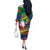 New Caledonia Christmas Off The Shoulder Long Sleeve Dress Santa Claus and Kanak Flag Mix Poinsettia Maori Pattern LT03 - Polynesian Pride