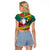 New Caledonia Christmas Raglan Cropped T Shirt Santa Claus and Kanak Flag Mix Poinsettia Maori Pattern LT03 - Polynesian Pride