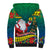 New Caledonia Christmas Sherpa Hoodie Santa Claus and Kanak Flag Mix Poinsettia Maori Pattern LT03 - Polynesian Pride