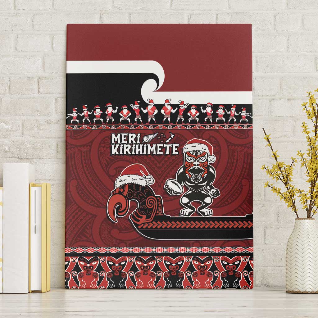 New Zealand Christmas Canvas Wall Art Meri Kirihimete Aotearoa Warrior on Waka with Maori Art Tattoo LT03 Without Frame Red - Polynesian Pride