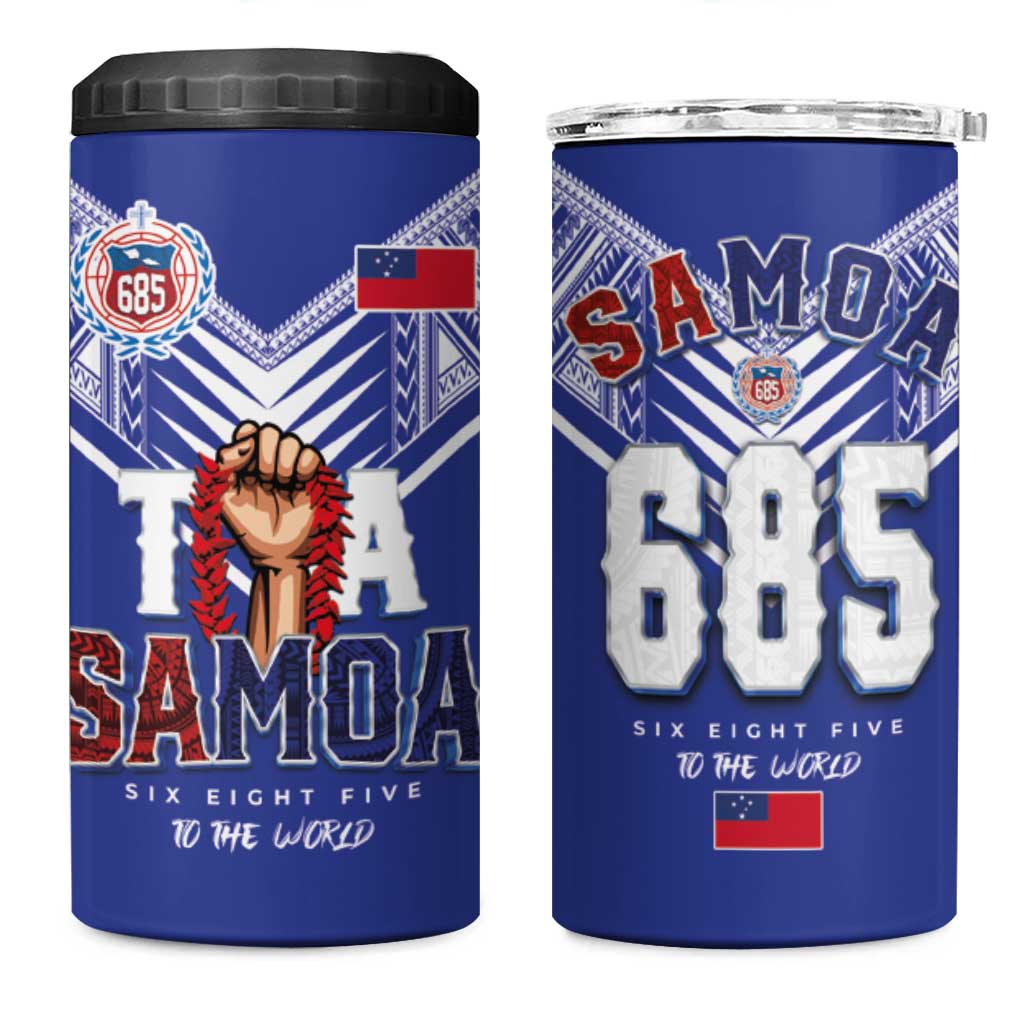 Toa Samoa Rugby 4 in 1 Can Cooler Tumbler Six Eight Five to The World LT03 One Size: 16 oz Blue - Polynesian Pride