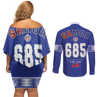 Toa Samoa Rugby Couples Matching Off Shoulder Short Dress and Long Sleeve Button Shirt Six Eight Five to The World LT03 - Polynesian Pride