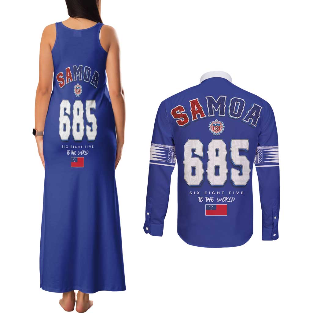 Toa Samoa Rugby Couples Matching Tank Maxi Dress and Long Sleeve Button Shirt Six Eight Five to The World LT03 - Polynesian Pride
