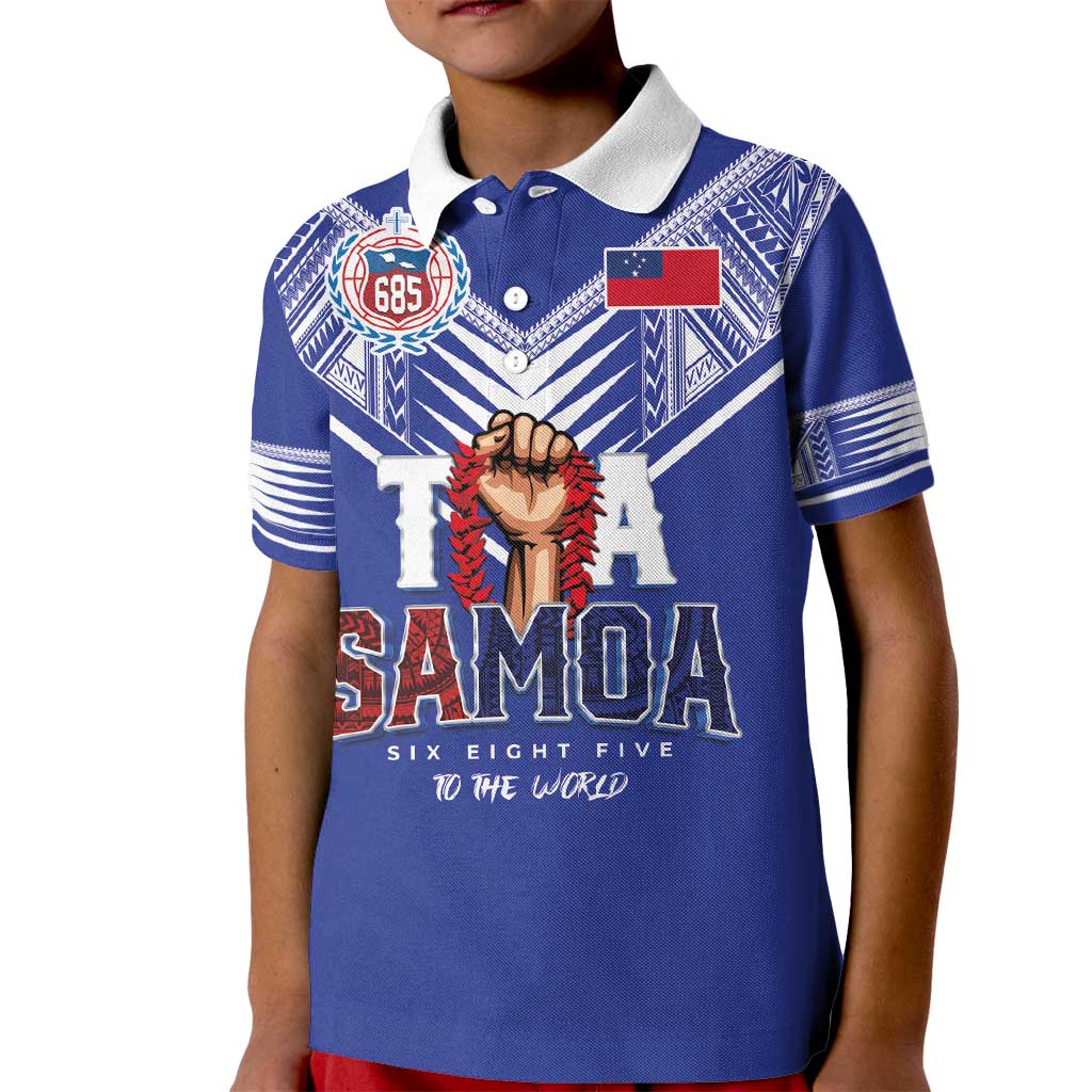 Toa Samoa Rugby Kid Polo Shirt Six Eight Five to The World LT03 Kid Blue - Polynesian Pride