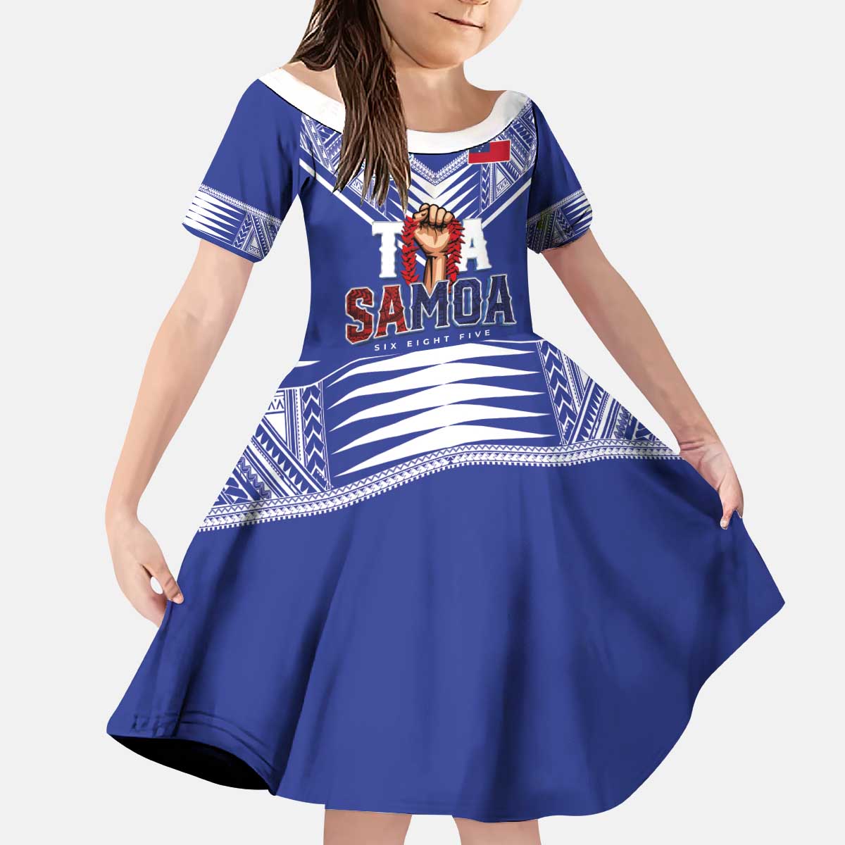 Toa Samoa Rugby Kid Short Sleeve Dress Six Eight Five to The World LT03 KID Blue - Polynesian Pride