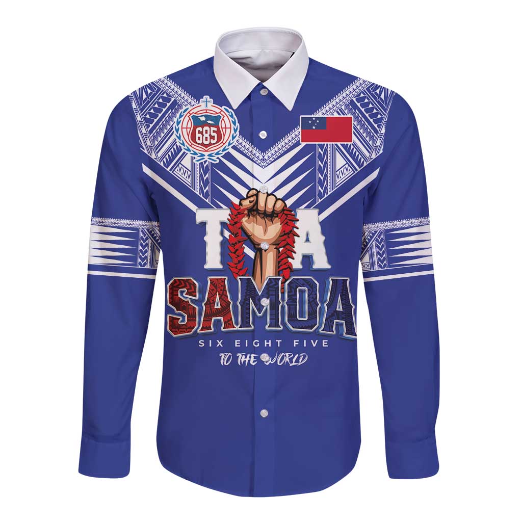 Toa Samoa Rugby Long Sleeve Button Shirt Six Eight Five to The World LT03 Unisex Blue - Polynesian Pride