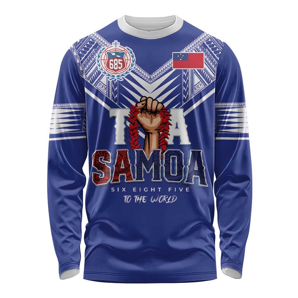 Toa Samoa Rugby Long Sleeve Shirt Six Eight Five to The World LT03 Unisex Blue - Polynesian Pride
