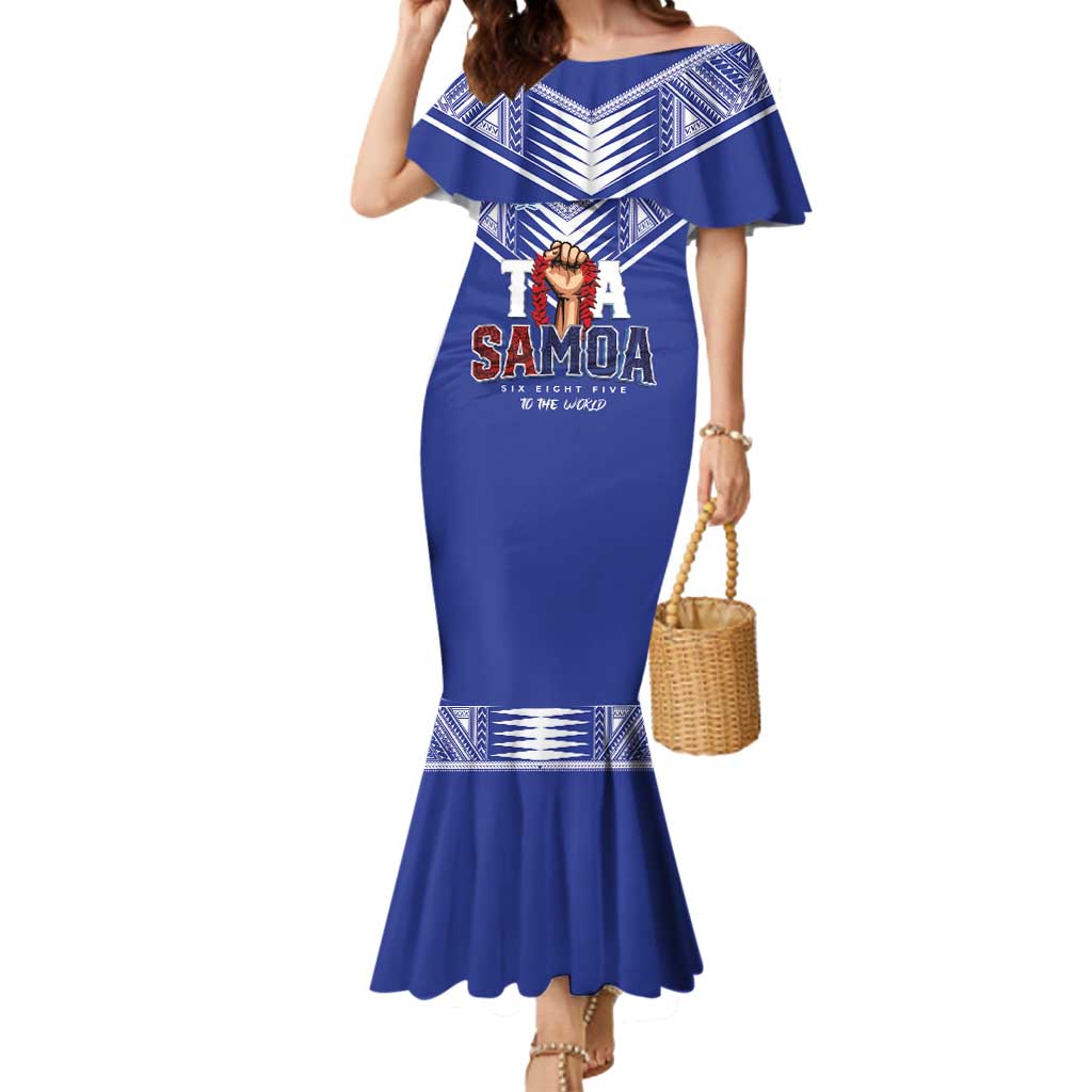 Toa Samoa Rugby Mermaid Dress Six Eight Five to The World LT03 Women Blue - Polynesian Pride