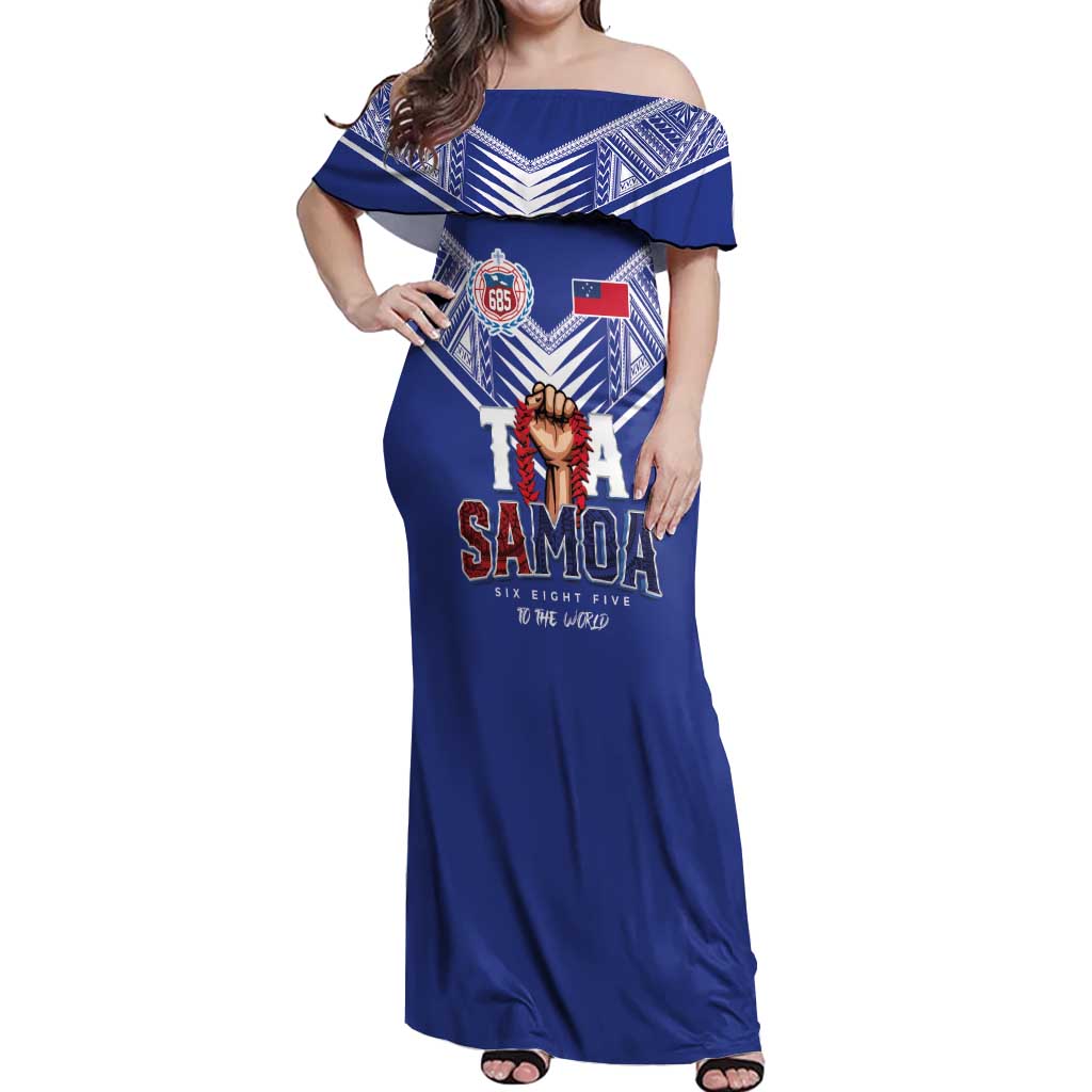 Toa Samoa Rugby Off Shoulder Maxi Dress Six Eight Five to The World LT03 Women Blue - Polynesian Pride