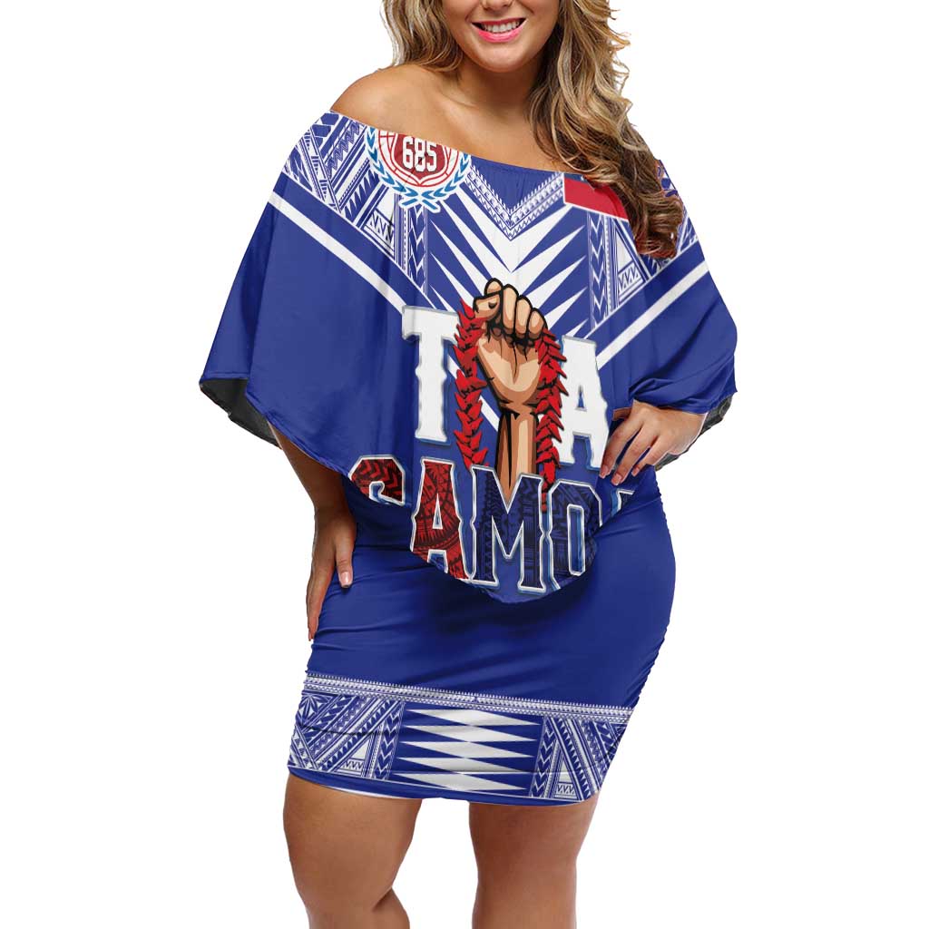 Toa Samoa Rugby Off Shoulder Short Dress Six Eight Five to The World LT03 Women Blue - Polynesian Pride