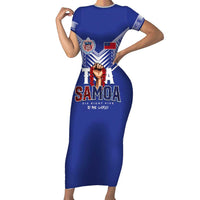 Toa Samoa Rugby Short Sleeve Bodycon Dress Six Eight Five to The World LT03 Long Dress Blue - Polynesian Pride