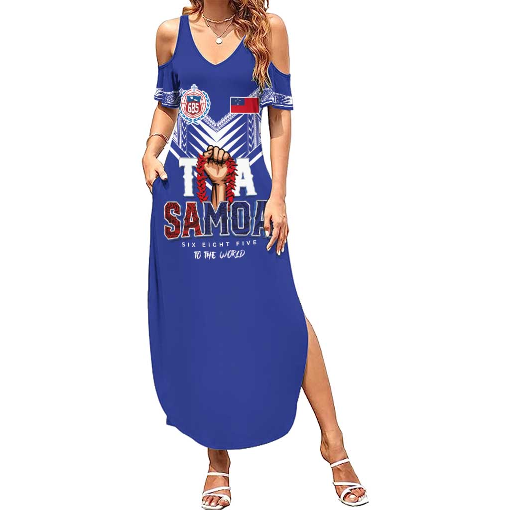 Toa Samoa Rugby Summer Maxi Dress Six Eight Five to The World LT03 Women Blue - Polynesian Pride