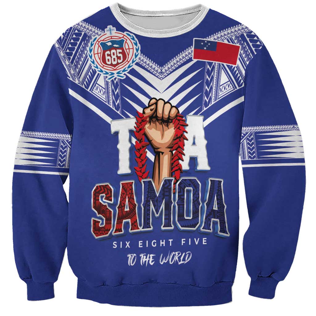 Toa Samoa Rugby Sweatshirt Six Eight Five to The World LT03 Unisex Blue - Polynesian Pride