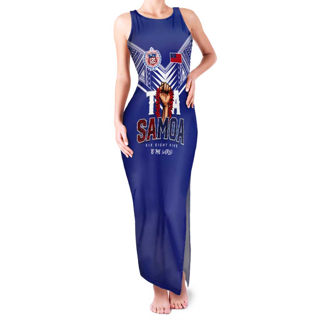 Toa Samoa Rugby Tank Maxi Dress Six Eight Five to The World LT03 Women Blue - Polynesian Pride