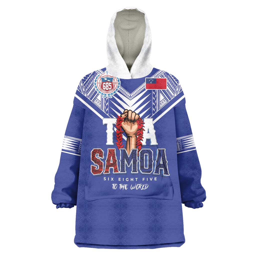 Toa Samoa Rugby Wearable Blanket Hoodie Six Eight Five to The World LT03 One Size Blue - Polynesian Pride