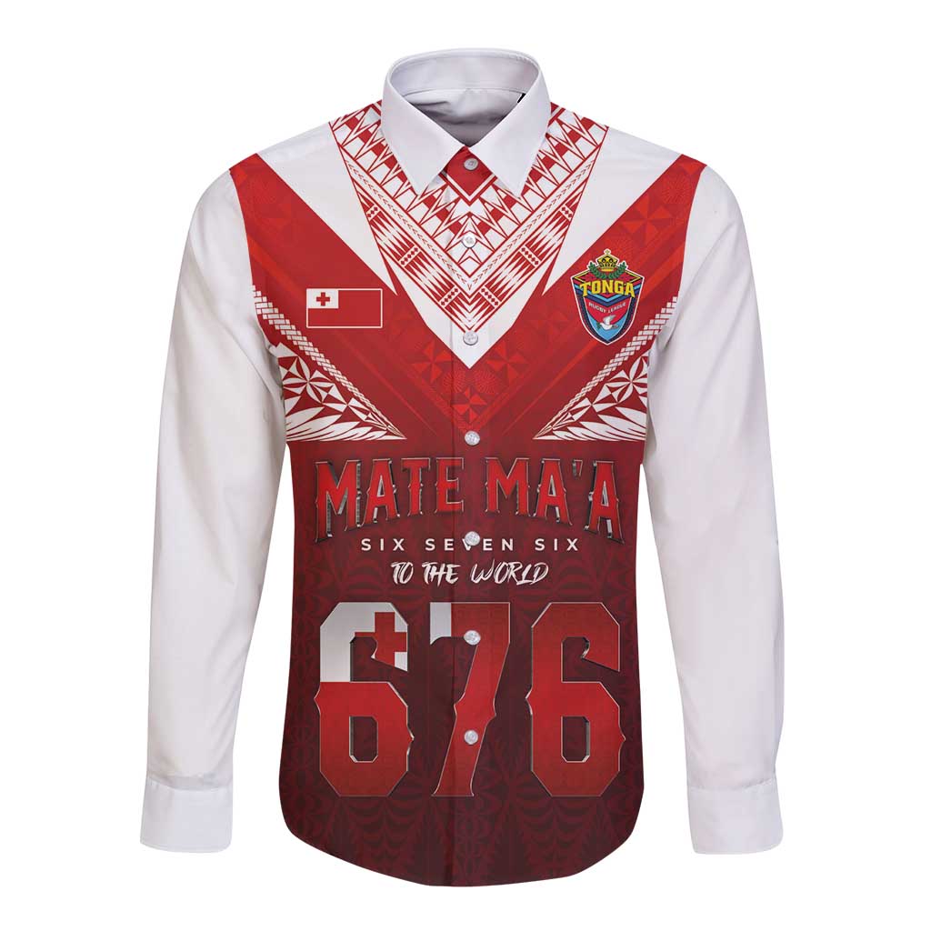 Mate Ma'a Tonga Rugby Long Sleeve Button Shirt Six Seven Six to The World LT03 Unisex Red - Polynesian Pride