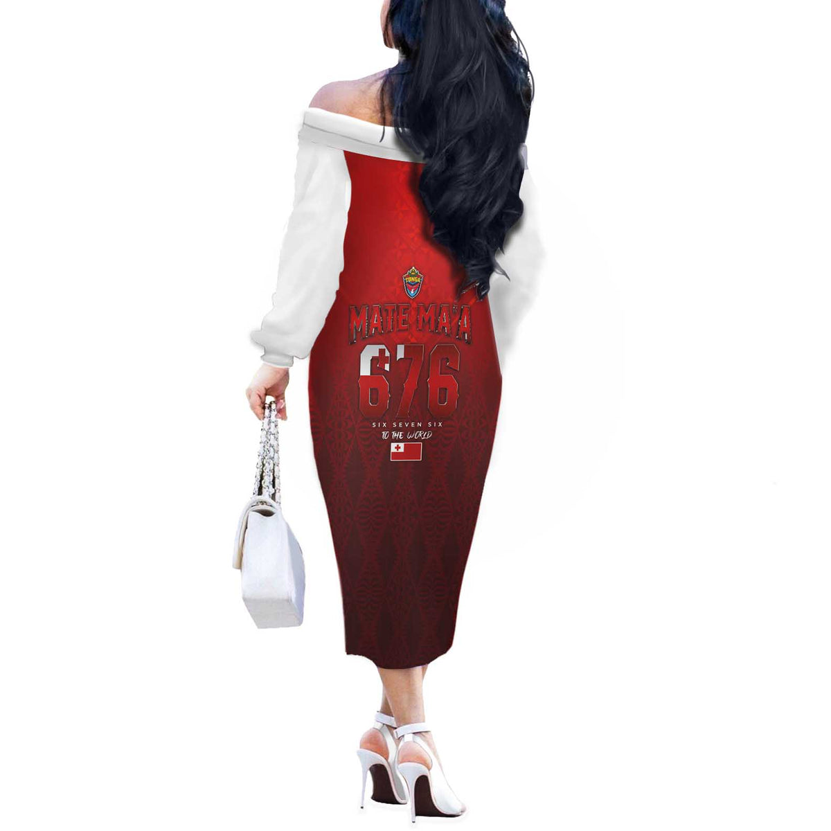 Mate Ma'a Tonga Rugby Off The Shoulder Long Sleeve Dress Six Seven Six to The World LT03 - Polynesian Pride