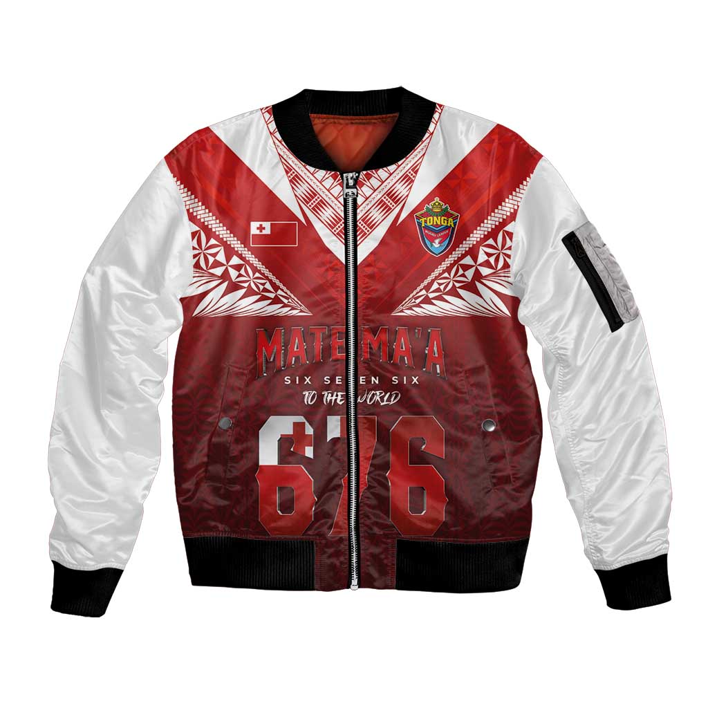 Mate Ma'a Tonga Rugby Sleeve Zip Bomber Jacket Six Seven Six to The World LT03 Unisex Red - Polynesian Pride