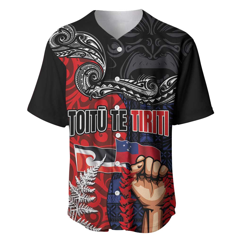 Aotearoa and Samoa Toitu Te Tiriti Baseball Jersey Honour the Treaty - Te Tiriti Is Us LT03 Black - Polynesian Pride
