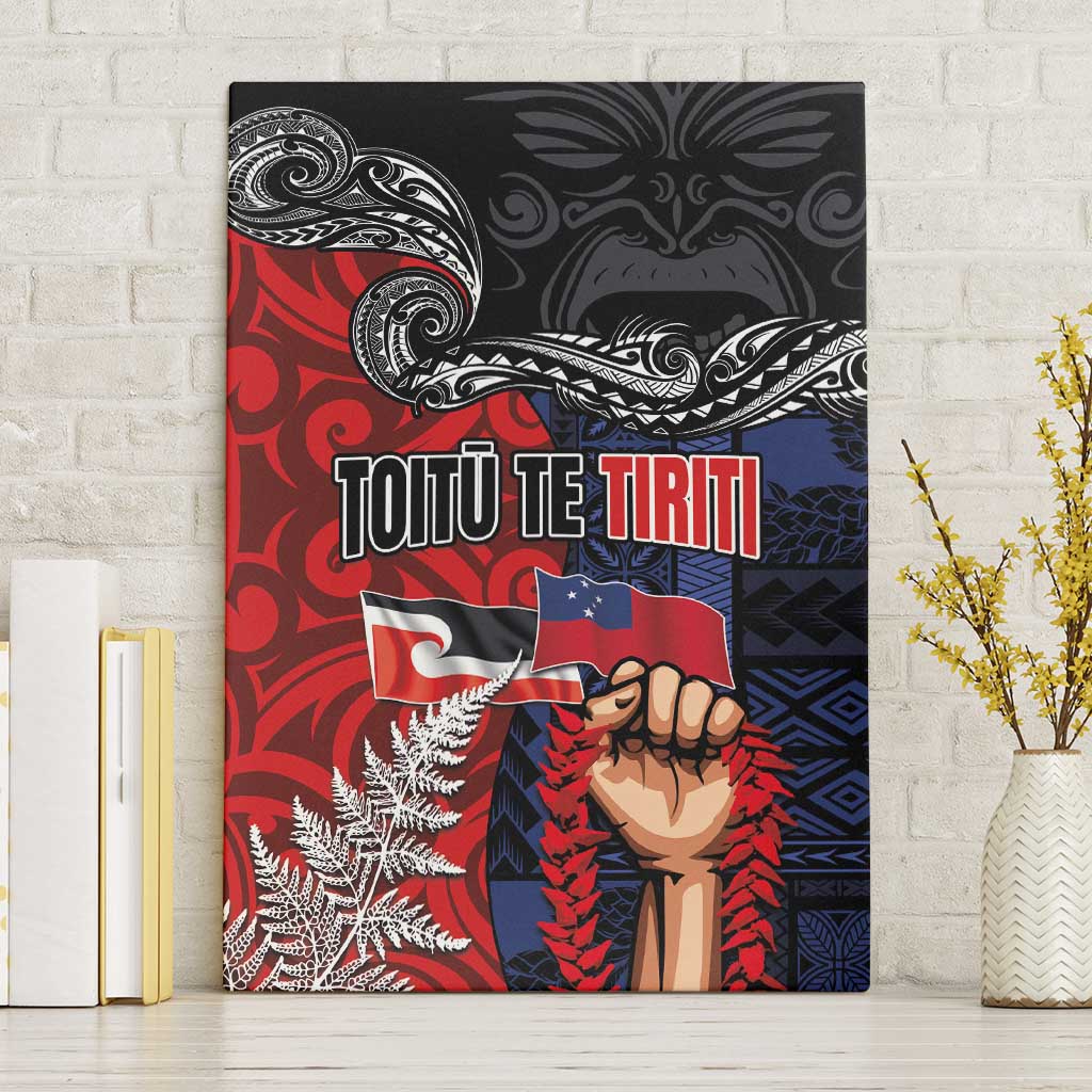 Aotearoa and Samoa Toitu Te Tiriti Canvas Wall Art Honour the Treaty - Te Tiriti Is Us LT03 Without Frame Black - Polynesian Pride